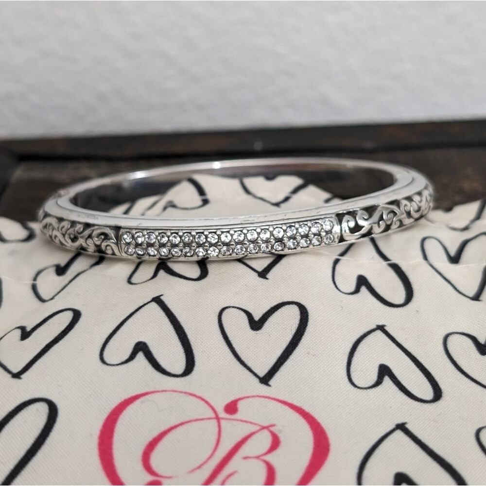 Brighton "Sacred Heart" Hinged Bangle Bracelet Clear Crystal W/ Dust Bag